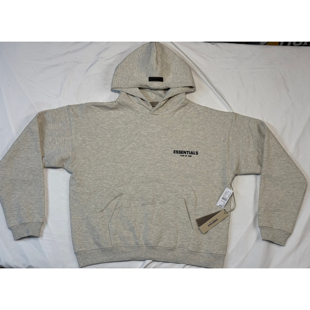 Fear of God Essentials Hoodie Light Oatmeal XL Back Logo Pullover Sweatshirt